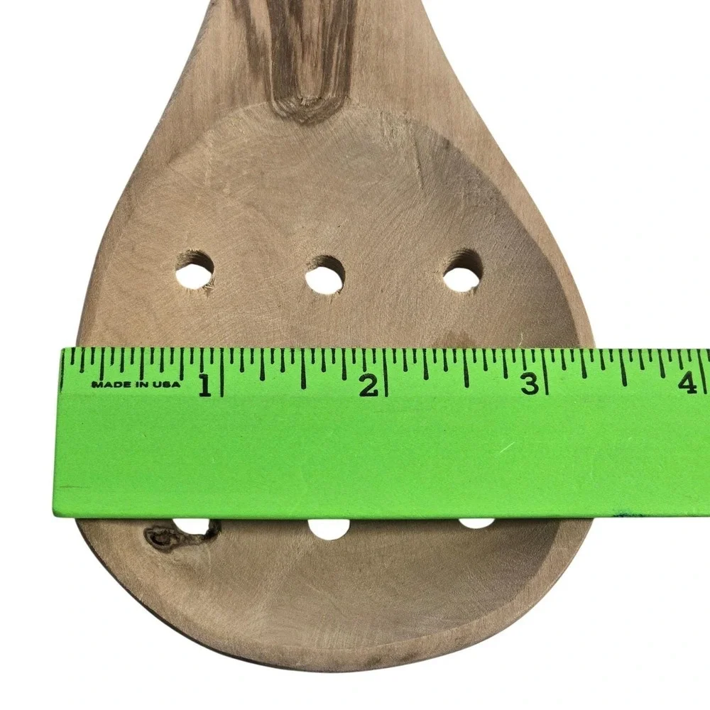 Handcrafted Olive Wood Slotted Spoon Rustic Wooden Kitchen Strainer Utensil 12in